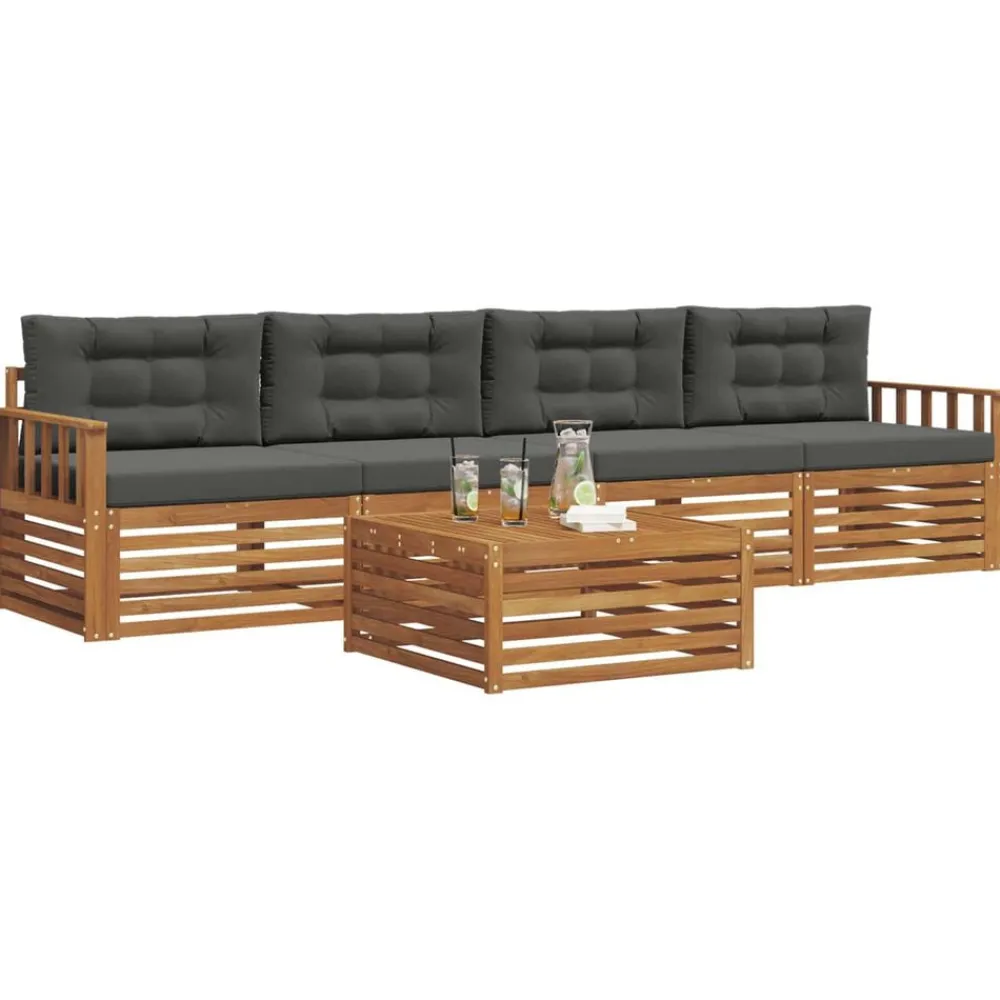 Ensembles De Meubles-vidaXL Ensemble de canapés d'extérieur 5 pcs Naturel et anthracite