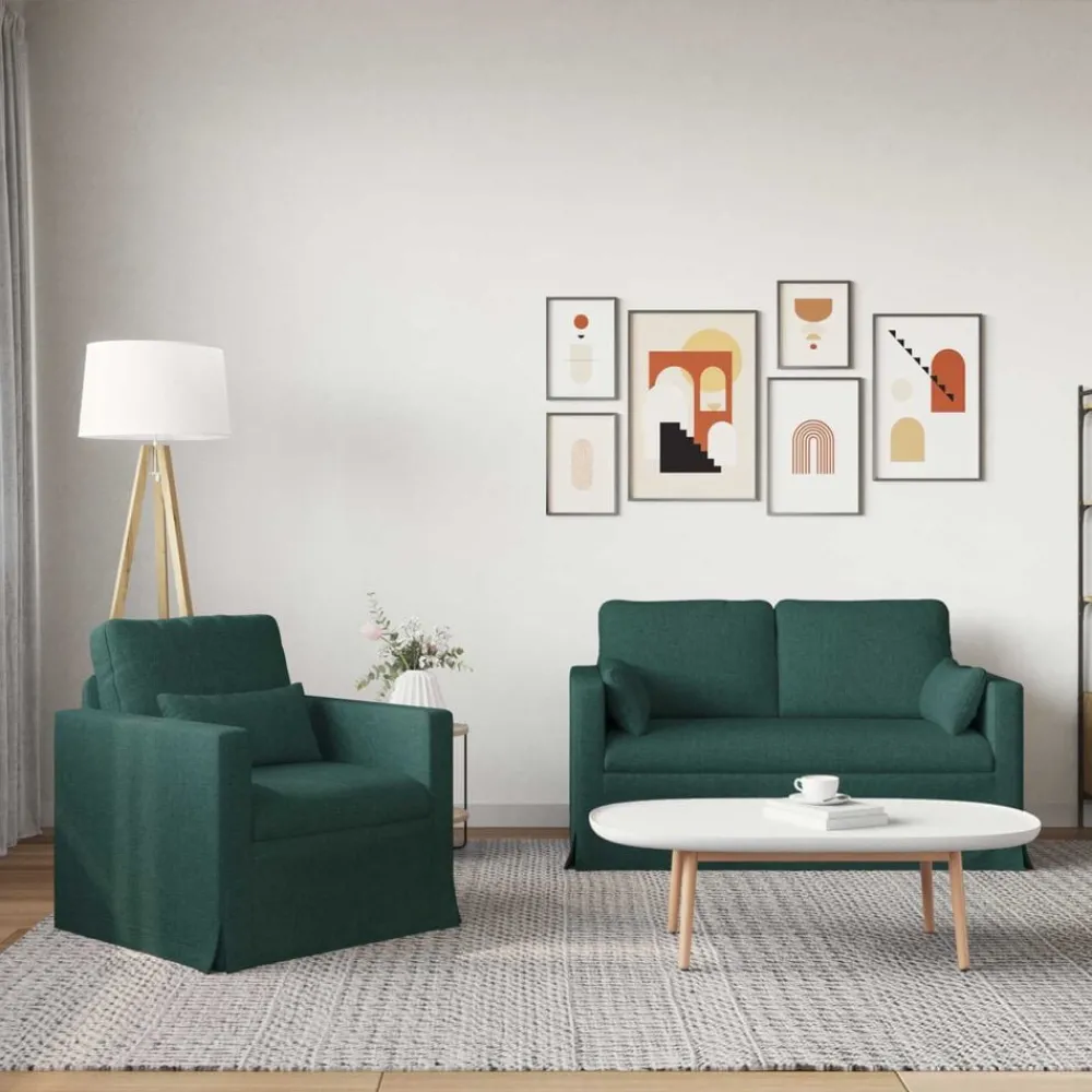 Canapés-vidaXL Ensemble de Canapés 2 pcs 139 x 78 x 80 cm tissu Vert foncé