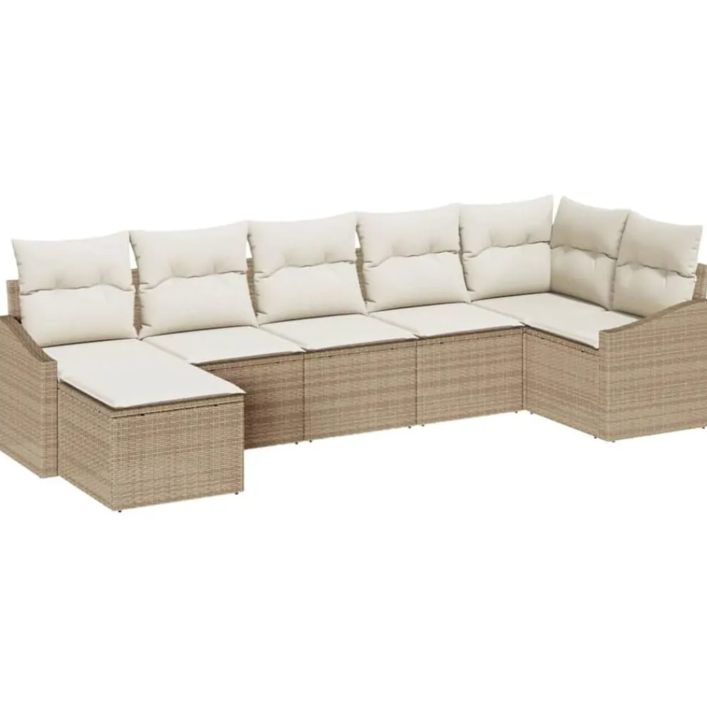 Mobilier De Jardin-vidaXL Ensemble de Canapés avec coussin 7 pcs Beige polyrotin beige et crème