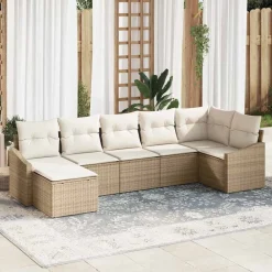 Mobilier De Jardin-vidaXL Ensemble de Canapés avec coussin 7 pcs Beige polyrotin beige et cr&egrave;me