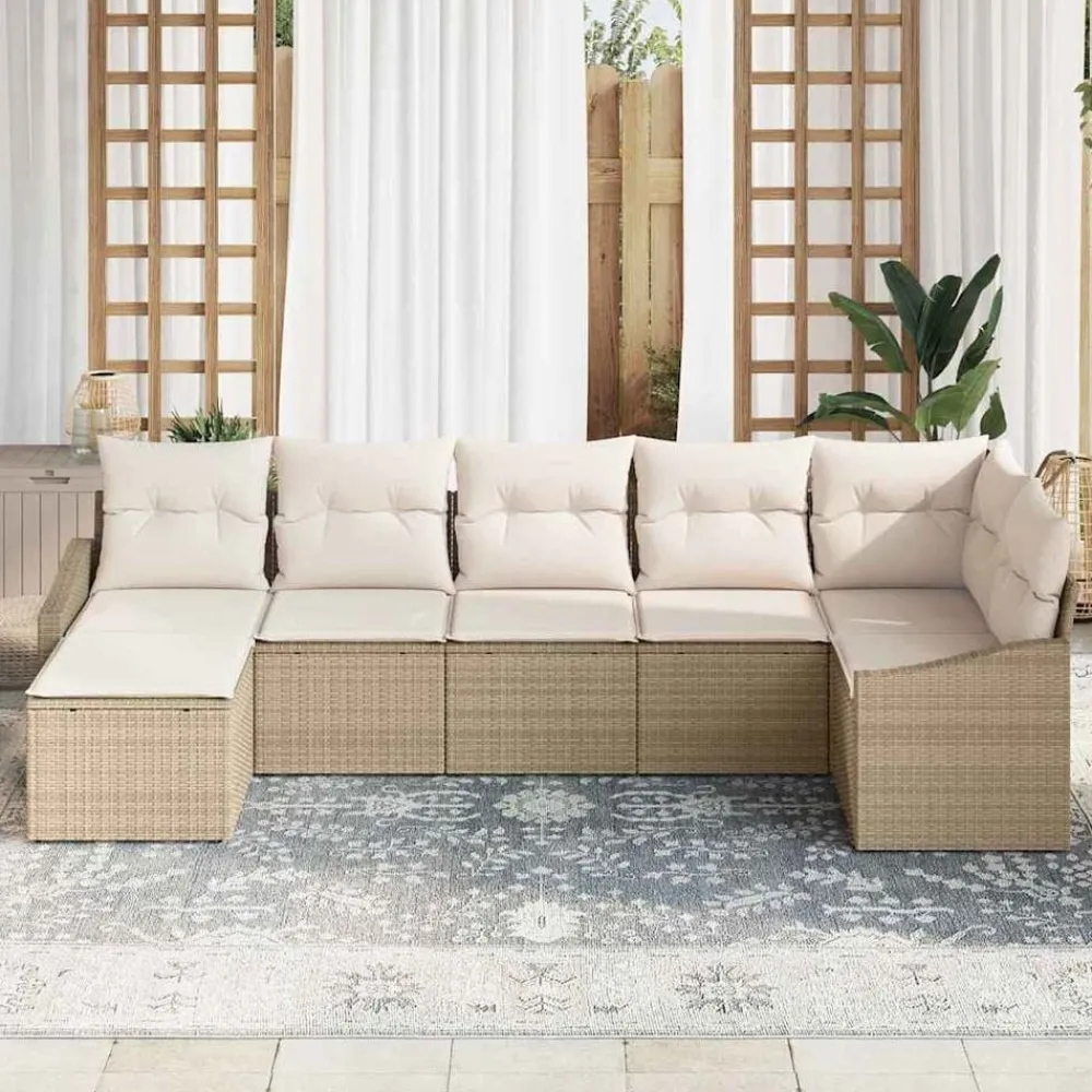 Mobilier De Jardin-vidaXL Ensemble de Canapés avec coussin 7 pcs Beige polyrotin beige et crème