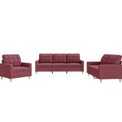 Canapés-vidaXL Ensemble de canapés 3 pcs avec coussins Tissu Rouge bordeaux