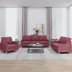 Canapés-vidaXL Ensemble de canapés 3 pcs avec coussins Tissu Rouge bordeaux