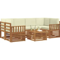 Ensembles De Meubles-vidaXL Ensemble de canapés d'extérieur 7 pcs Naturel et Crème Naturel et crème