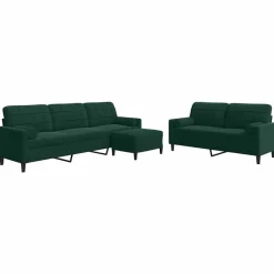 Canapés-vidaXL Ensemble de canapés 3 pcs avec coussins et traversins velours Vert foncé