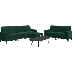 Canapés-vidaXL Ensemble de canapés 3 pcs avec coussins et traversins velours Vert foncé
