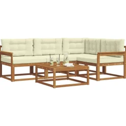 Ensembles De Meubles-vidaXL Ensemble de canapés d'extérieur 5 pcs Naturel et Crème Naturel et crème