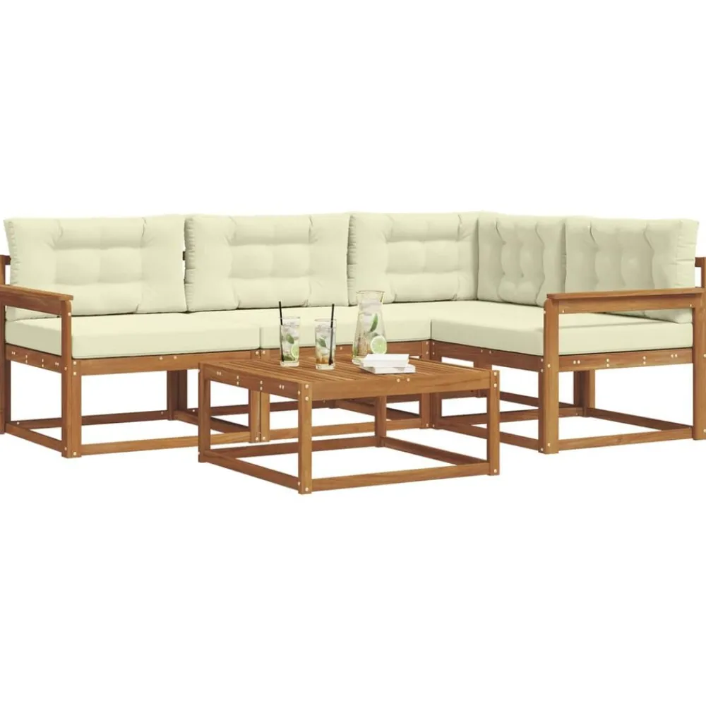 Ensembles De Meubles-vidaXL Ensemble de canapés d'extérieur 5 pcs Naturel et Crème Naturel et crème