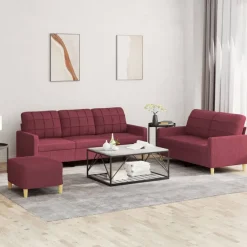 Canapés-vidaXL Ensemble de canapés 3 pcs avec coussins Tissu Rouge bordeaux