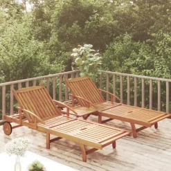 vidaXL Ensemble de chaises longues lot de 2 table Bois acacia massif