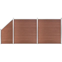 Clôtures & Barrières-vidaXL Ensemble de clôture WPC 2 Carré + 1 Incliné 446 x 186 cm Marron