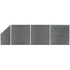 Clôtures & Barrières-vidaXL Ensemble de clôture WPC 3 Carré + 1 Incliné 619 x 186 cm Gris