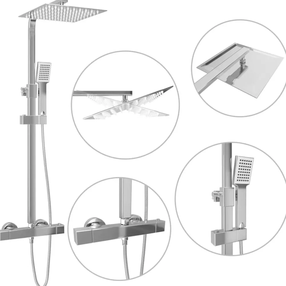 vidaXL Ensemble de douche à deux têtes et thermostat Acier inoxydable