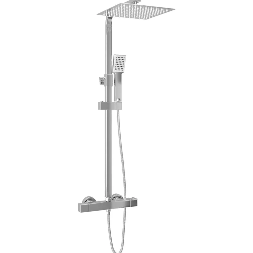 vidaXL Ensemble de douche à deux têtes et thermostat Acier inoxydable