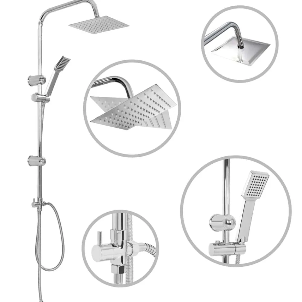 Plomberie-vidaXL Ensemble de douche à deux têtes avec douchette Acier inoxydable Argenté