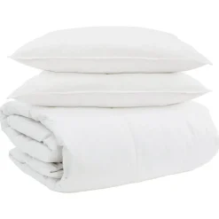 Linge-vidaXL Ensemble de Duvet avec oreiller 3 pcs Blanc Plume de canard
