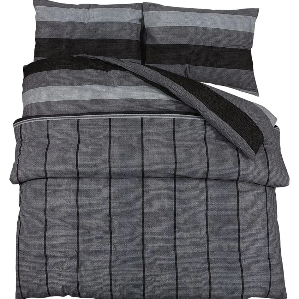 Linge-vidaXL Ensemble de housse de couette 140x200 cm Coton Gris foncé
