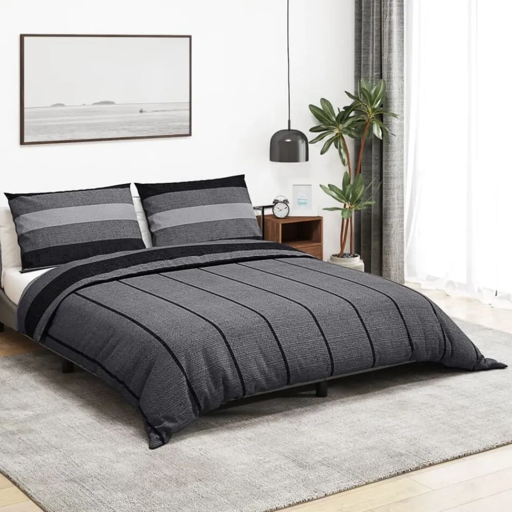 Linge-vidaXL Ensemble de housse de couette 140x200 cm Coton Gris foncé