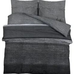 Linge-vidaXL Ensemble de housse de couette gris foncé 140x200 cm Coton Gris foncé et noir
