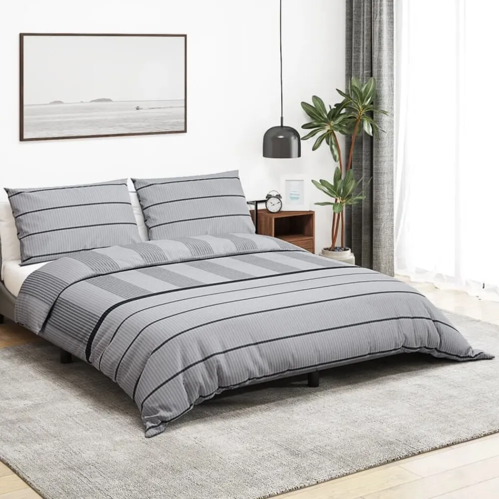 Linge-vidaXL Ensemble de housse de couette Gris 140x200 cm Coton Gris clair