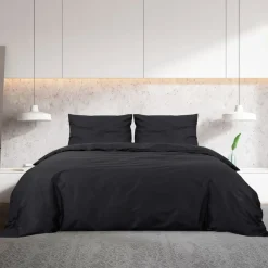 Linge-vidaXL Ensemble de housse de couette 140x200 cm Microfibre légère Noir