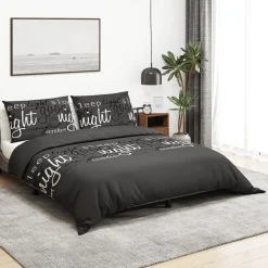 Linge-vidaXL Ensemble de housse de couette Noir 140x200 cm Coton Noir et blanc