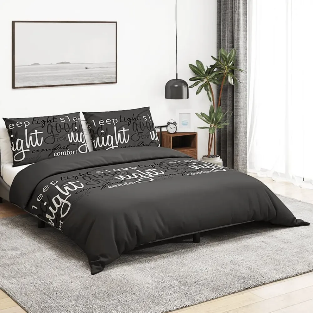 Linge-vidaXL Ensemble de housse de couette Noir 140x200 cm Coton Noir et blanc