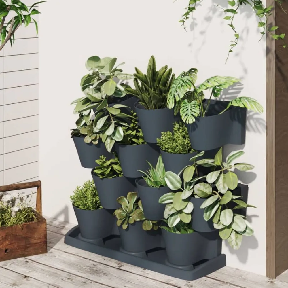 Pelouses & Jardins-vidaXL Ensemble de jardinières verticales 12 pcs Anthracite PP