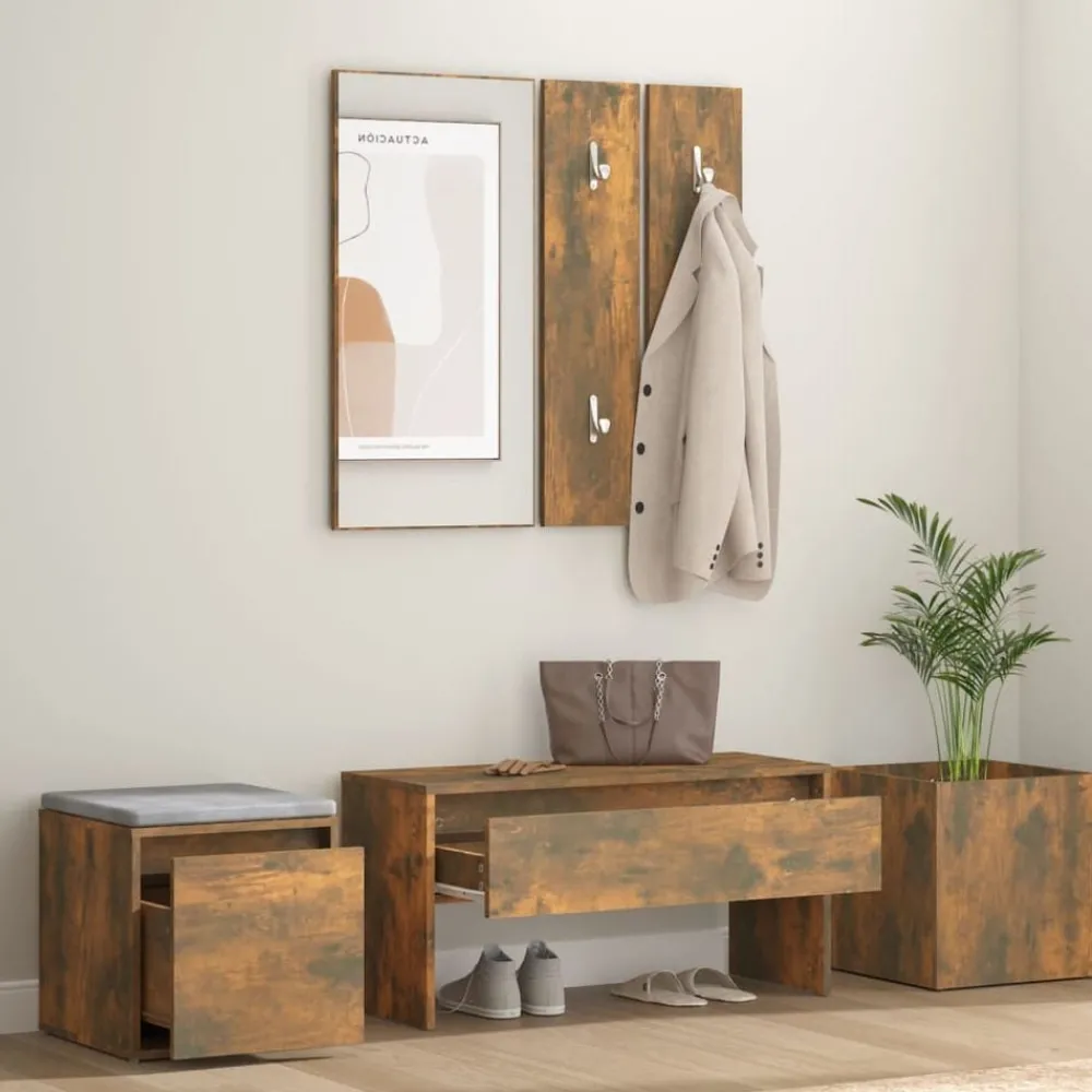 vidaXL Ensemble de meubles de couloir Chêne fumé Bois d'ingénierie