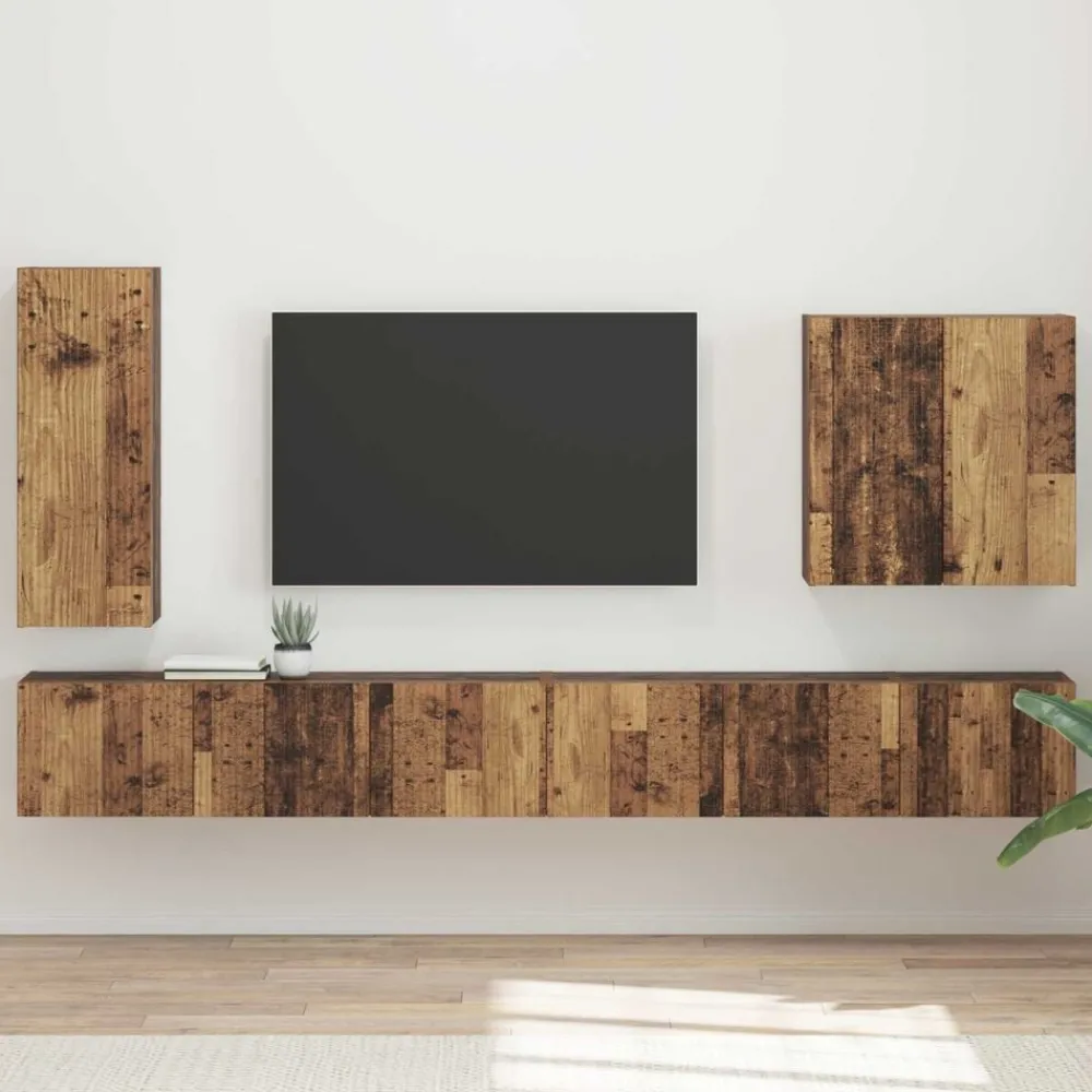 Meubles Tv-vidaXL Ensemble de meuble TV mural Montage mural 6 pcs Bois ancien