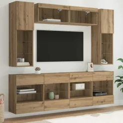 vidaXL Ensemble de meuble TV mural avec LED 6 pcs Chêne Artisanal