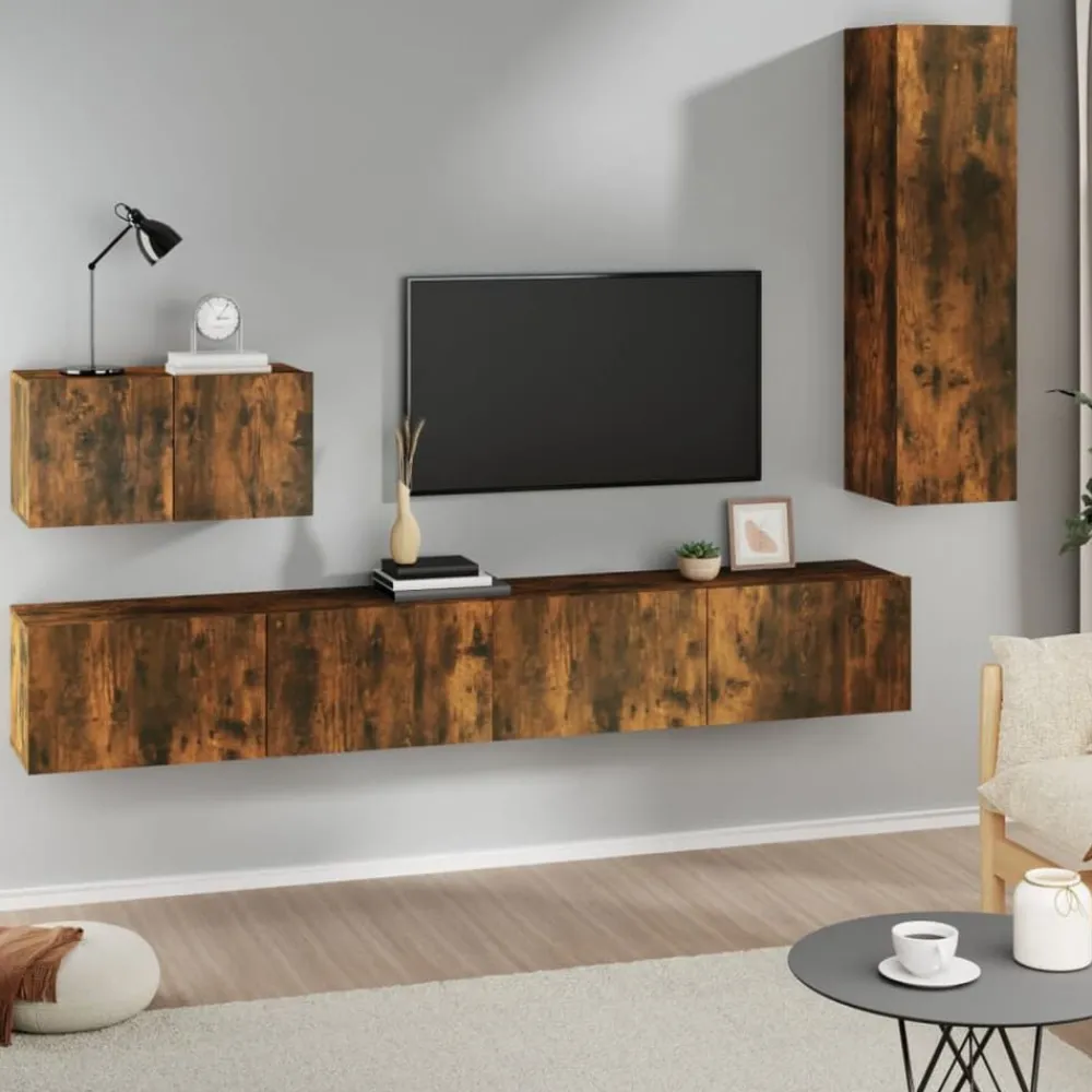 vidaXL Ensemble de meubles TV 4 pcs Chêne fumé Bois d'ingénierie