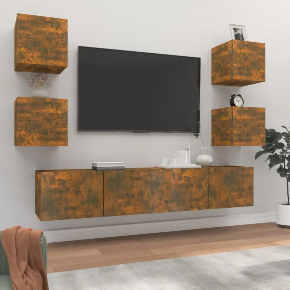 Meubles Tv-vidaXL Ensemble de meubles TV 6 pcs Chêne fumé Bois d'ingénierie Chêne fumé
