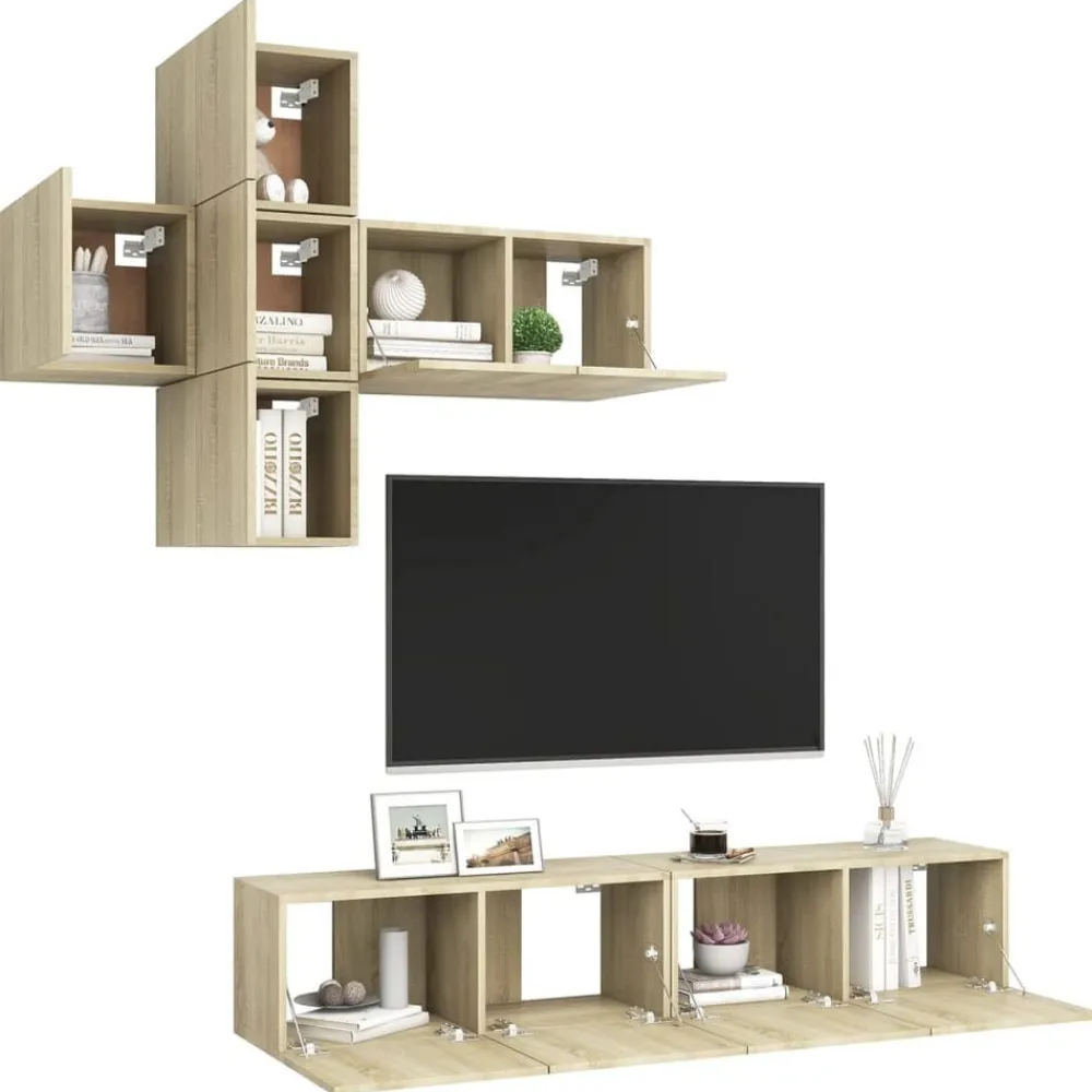 Meubles Tv-vidaXL Ensemble de meubles TV 7 pcs Chêne sonoma Bois d'ingénierie Chêne sonoma