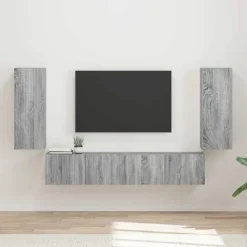Meubles Tv-vidaXL Ensemble de meuble TV mural 4 pcs Gris Sonoma Bois d'ingénierie Sonoma gris