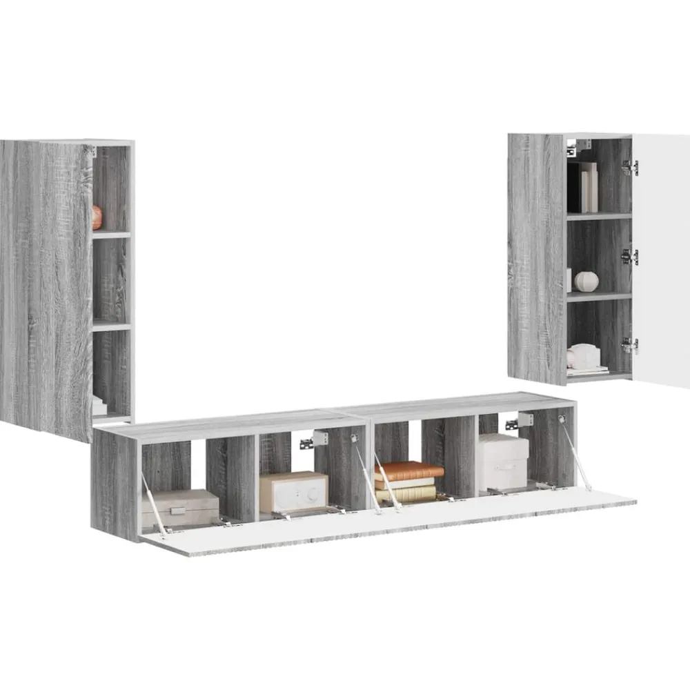 Meubles Tv-vidaXL Ensemble de meuble TV mural 4 pcs Gris Sonoma Bois d'ingénierie Sonoma gris