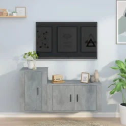 Meubles Tv-vidaXL Ensemble de meubles TV 2 pcs bois d'ingénierie Gris béton
