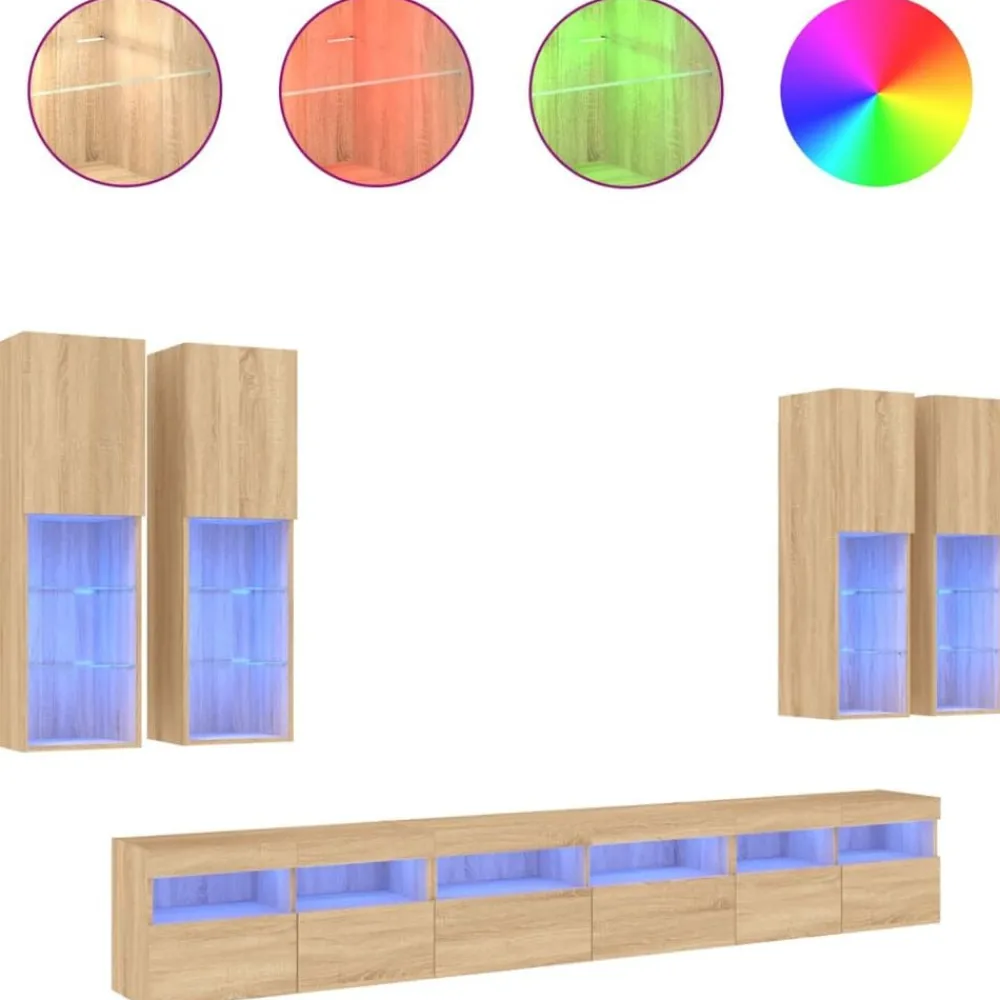 vidaXL Ensemble de meubles TV muraux 7pcs et lumières LED chêne sonoma