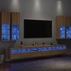 vidaXL Ensemble de meubles TV muraux 7pcs et lumières LED chêne sonoma
