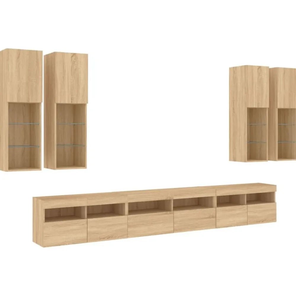 vidaXL Ensemble de meubles TV muraux 7pcs et lumières LED chêne sonoma