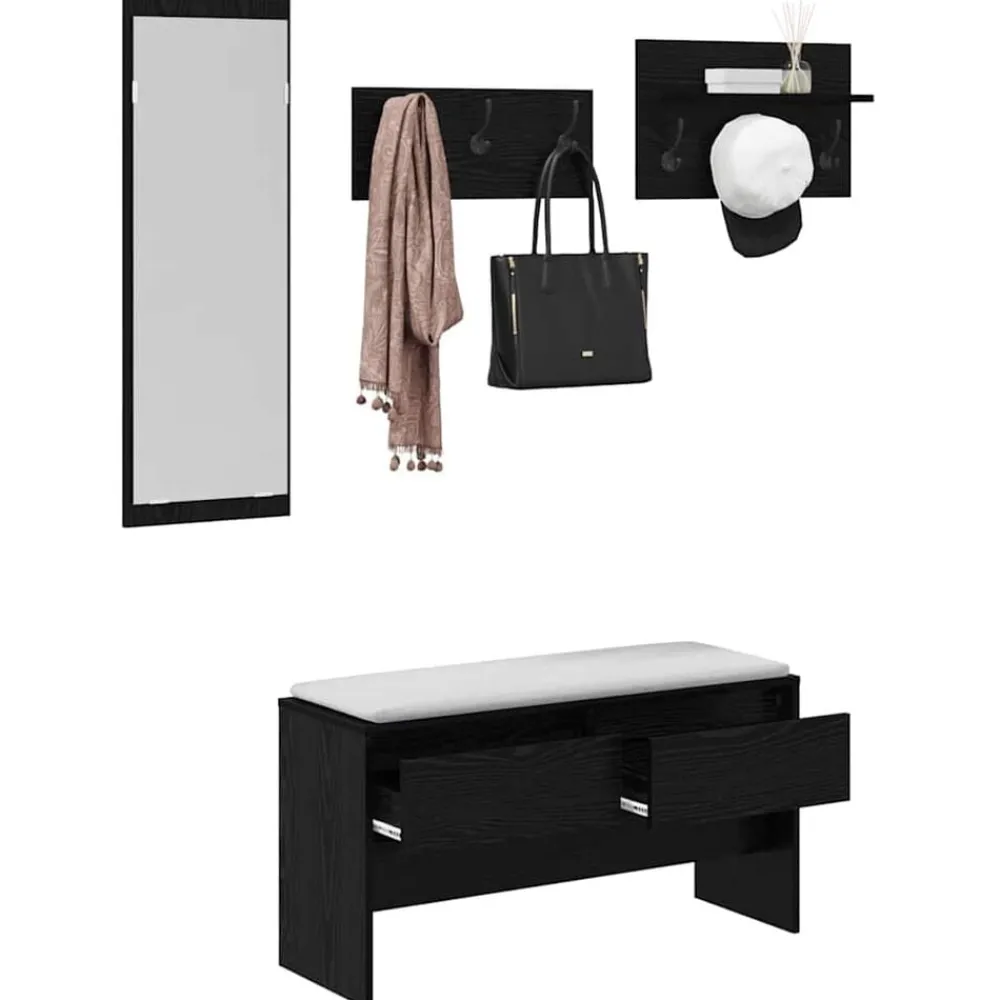 vidaXL Ensemble de meubles d'entrée 4 pcs Chêne noir Bois d'ingénierie