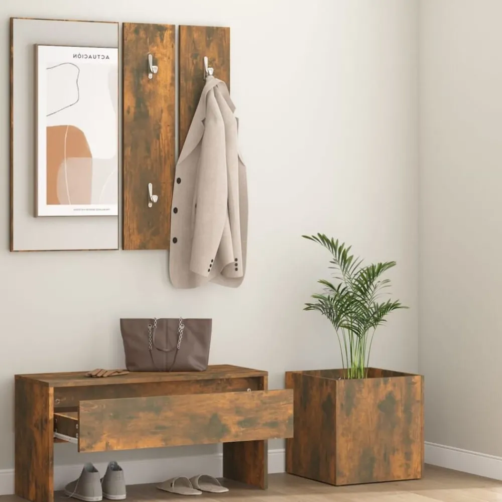 vidaXL Ensemble de meubles de couloir Chêne fumé Bois d'ingénierie