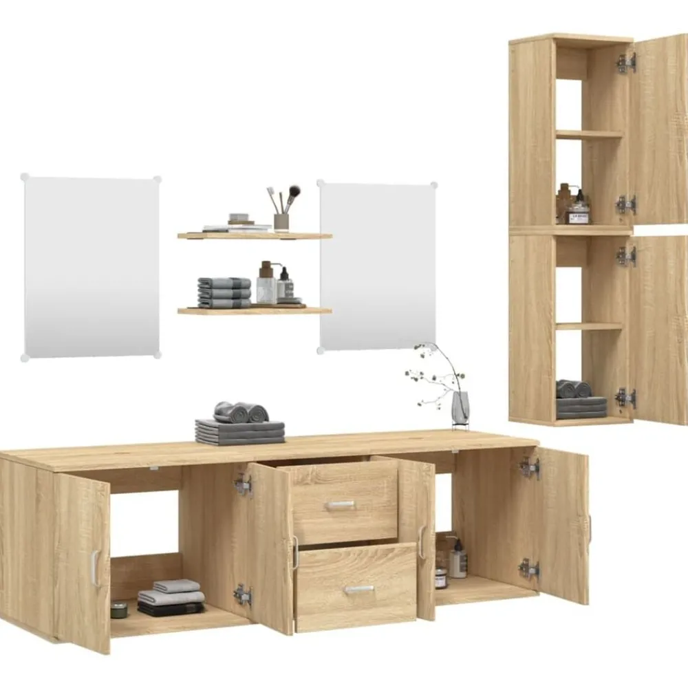 Ensembles De Meubles-vidaXL Ensemble de meubles salle de bain 7 pcs chêne bois d'ingénierie Chêne