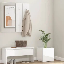 Bancs-vidaXL Ensemble de meubles de couloir Bois d'ingénierie Blanc brillant