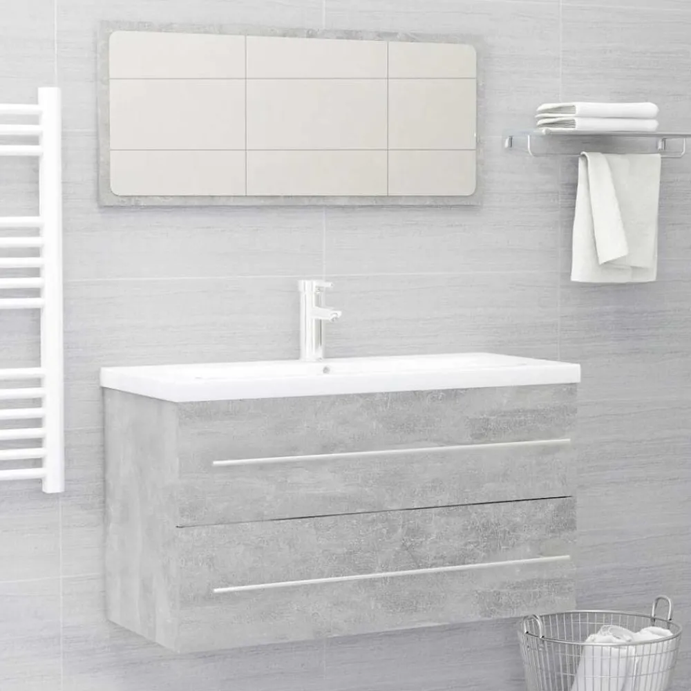 Ensembles De Meubles-vidaXL Ensemble de meubles de salle de bain 2 pcs Aggloméré Gris béton