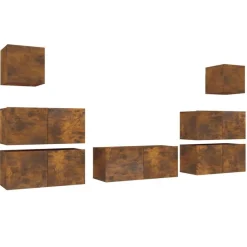 Meubles Tv-vidaXL Ensemble de meubles TV 7 pcs Chêne fumé Bois d'ingénierie Chêne fumé
