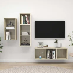 Meubles Tv-vidaXL Ensemble de meubles TV 3 pcs Chêne sonoma Bois d'ingénierie Ch&ecirc;ne sonoma