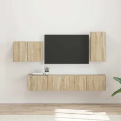 vidaXL Ensemble de meuble TV mural Montage mural 4 pcs Chêne Sonoma