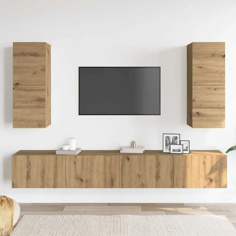 Meubles Tv-vidaXL Ensemble de meuble TV mural 4 pcs chêne artisanal Chêne artisanal