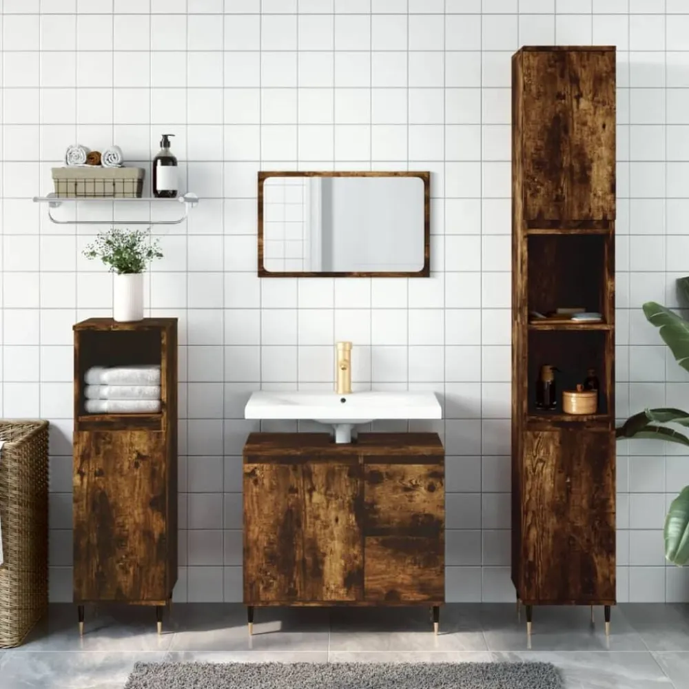 Ensembles De Meubles-vidaXL Ensemble de meubles de salle de bain 3 pcs Chêne fumé Chêne fumé